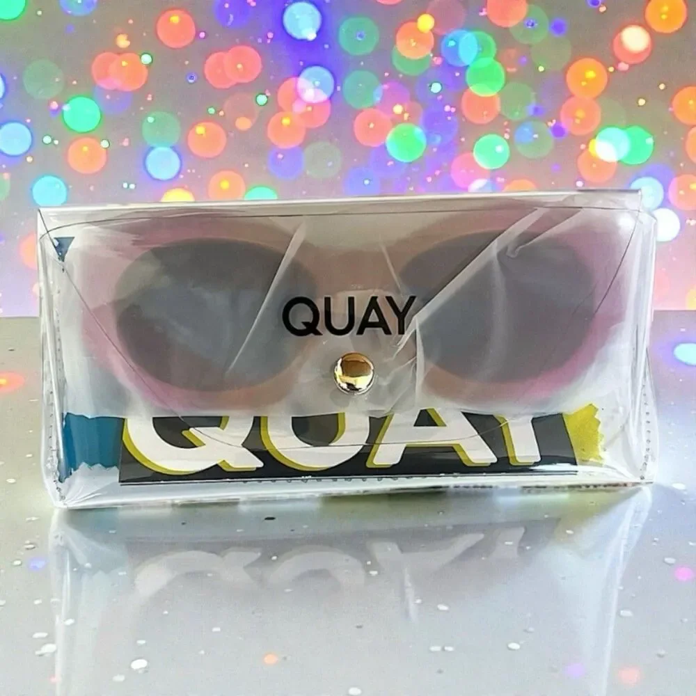 Quay Real Me Sunglasses Geometric Pink Ombre Frame Brown Lens NWT And Case